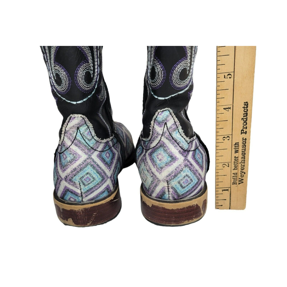 Roper Western Boots Girls Size 2 Black Purple Square Toe Bling Cowgirl Pull On - Picture 5 of 9